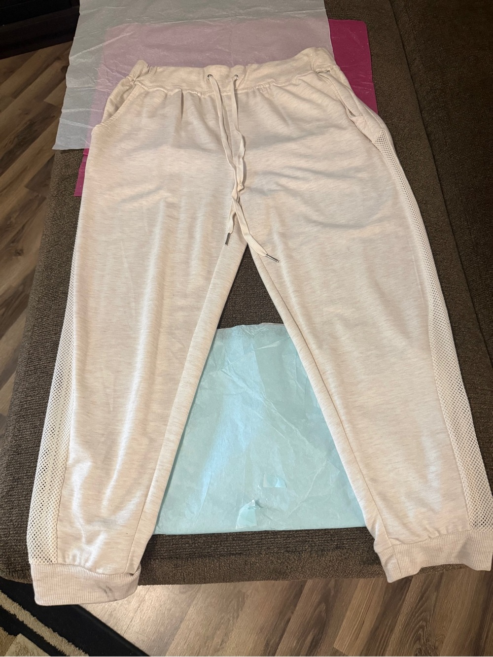 XOXO Joggers w/Mesh sides in Cream